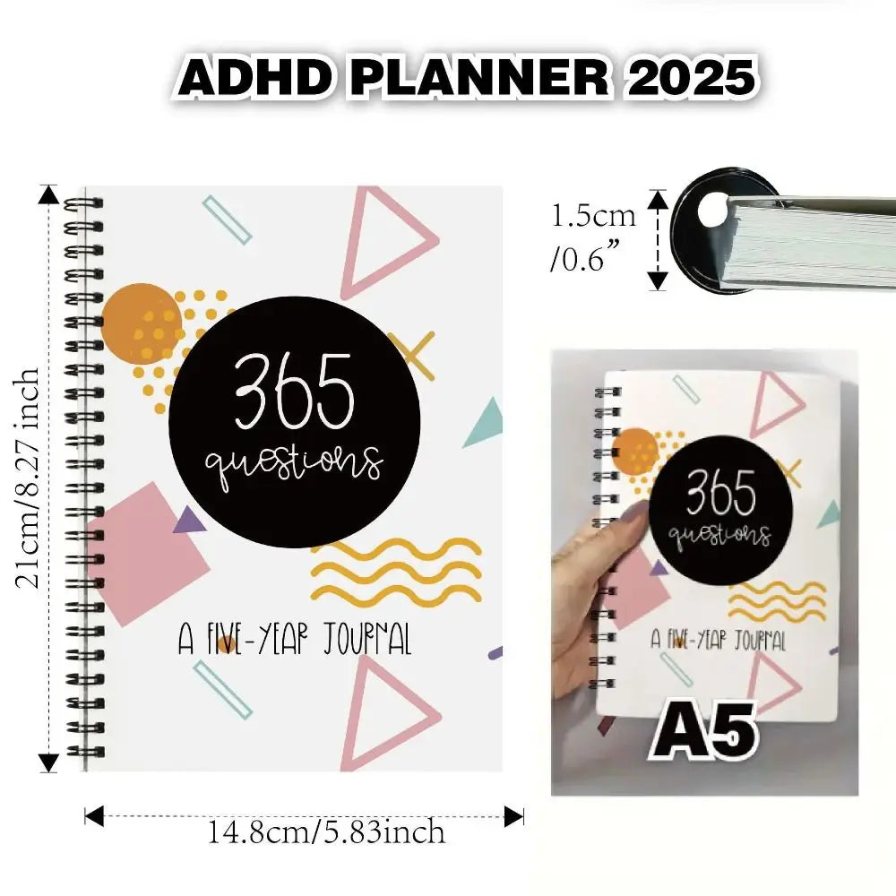 365 Questions Five-Year Daily Notebook ADHD Helper Self-Discovery Schedules Notebooks Mindfulness A5 Daily Planner Notepad