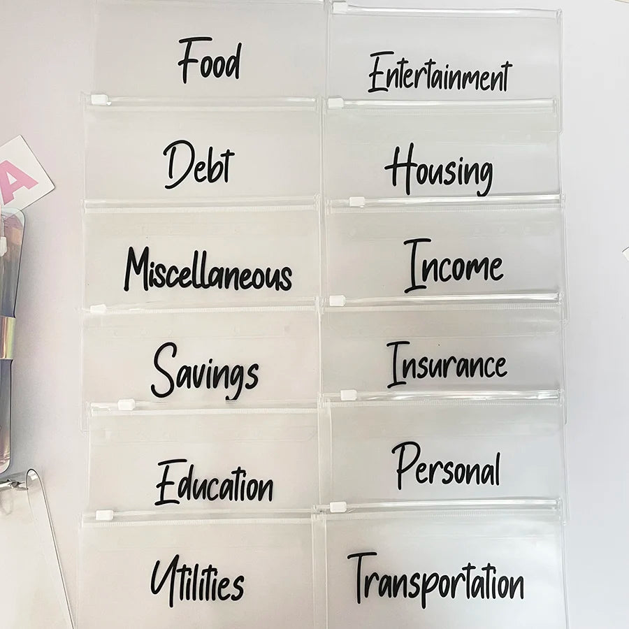 SKYSONIC A6 Binder Cash Budget Envelope Budget Set,12pcs Letter Bags,Ticket Card Organizer,Receipt Storage Bag Wealth Management