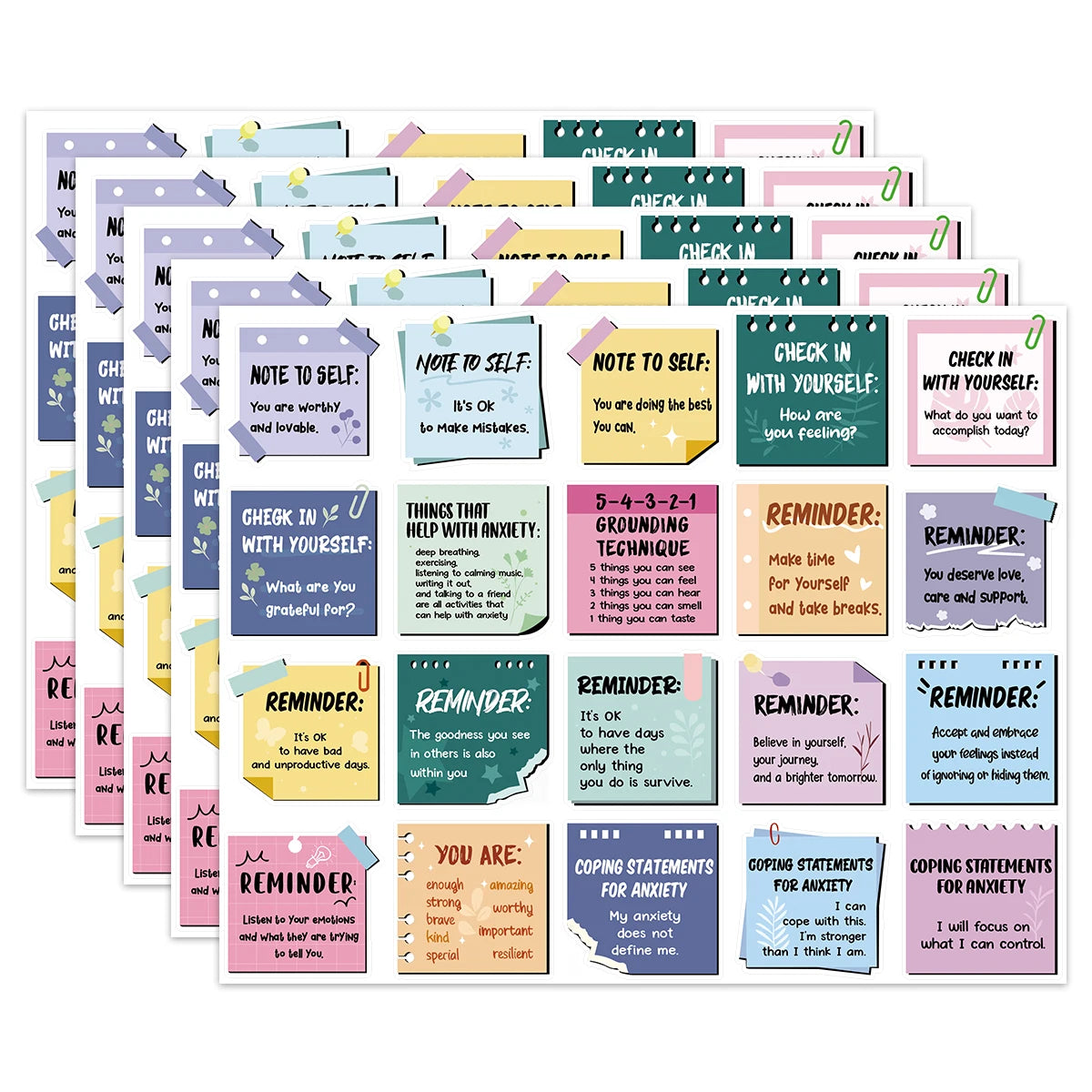 100pcs Mental Health Stickers Reminder Decals Positive Psychology Affirmations Mental Health Decor Fridge Self-adhesive Labels