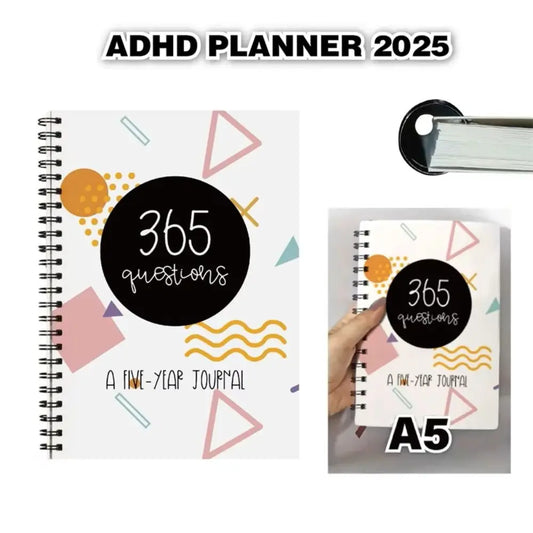 365 Questions Five-Year Daily Notebook ADHD Helper Self-Discovery Schedules Notebooks Mindfulness A5 Daily Planner Notepad