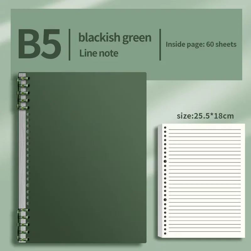 B5 Notebook 60Sheet Replaceable Refill Loose Leaf Spiral Binder Paper Index Writing Book Stationery For Office School Supplies