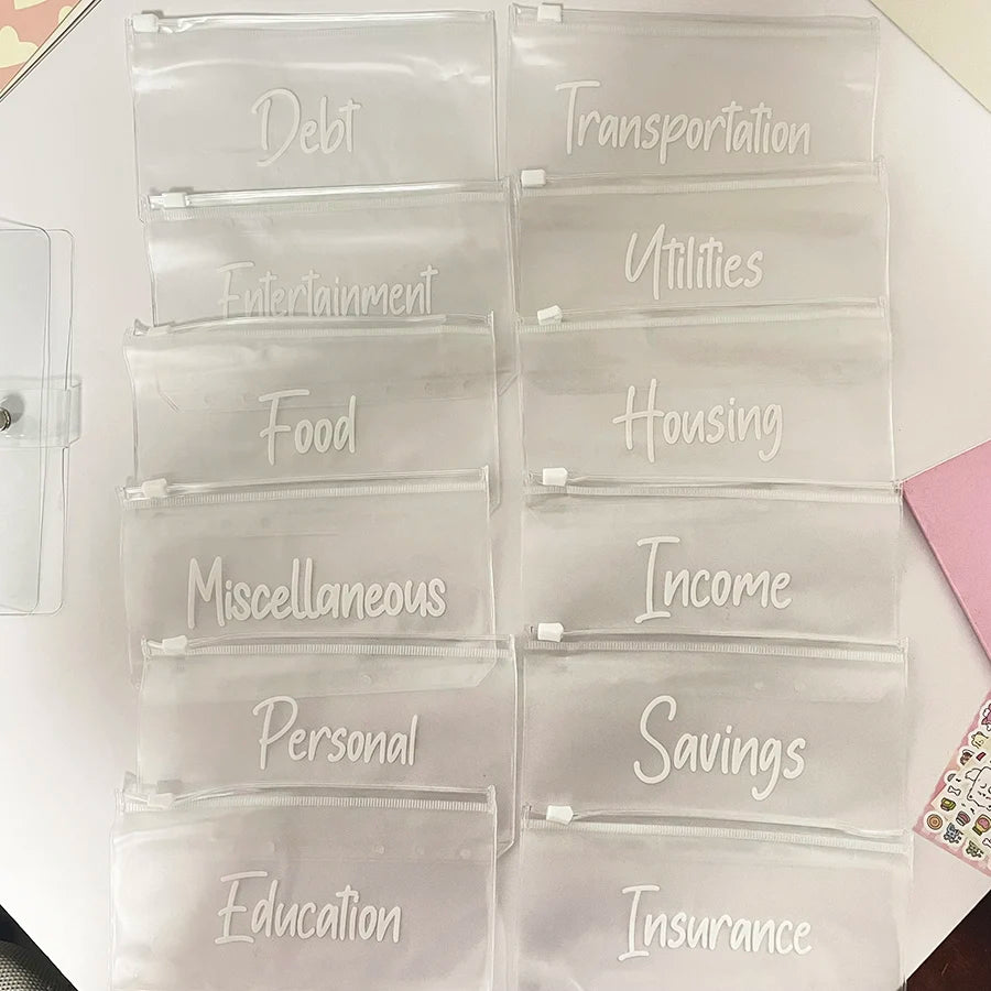 SKYSONIC A6 Binder Cash Budget Envelope Budget Set,12pcs Letter Bags,Ticket Card Organizer,Receipt Storage Bag Wealth Management
