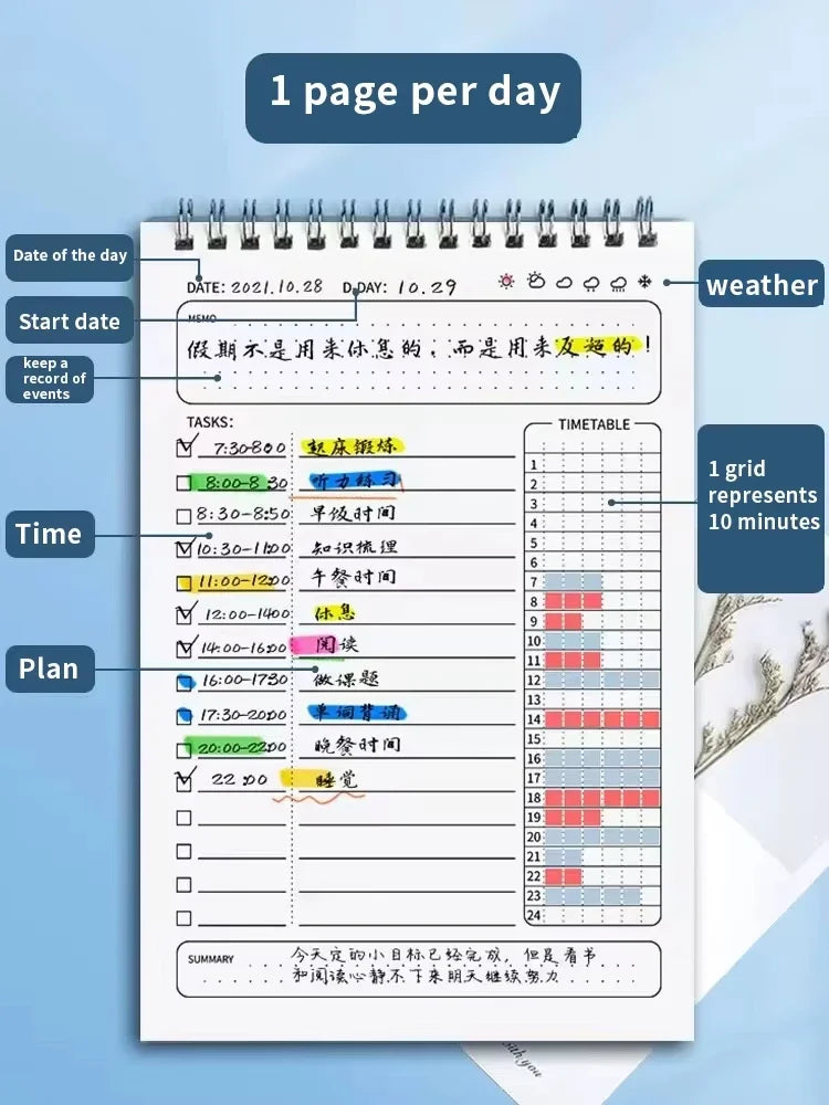 A5 Planner Agenda Spiral Notebook Schedules Daily Plan To Do List Notepad 160 Pages Thick Office School Supplies Stationery